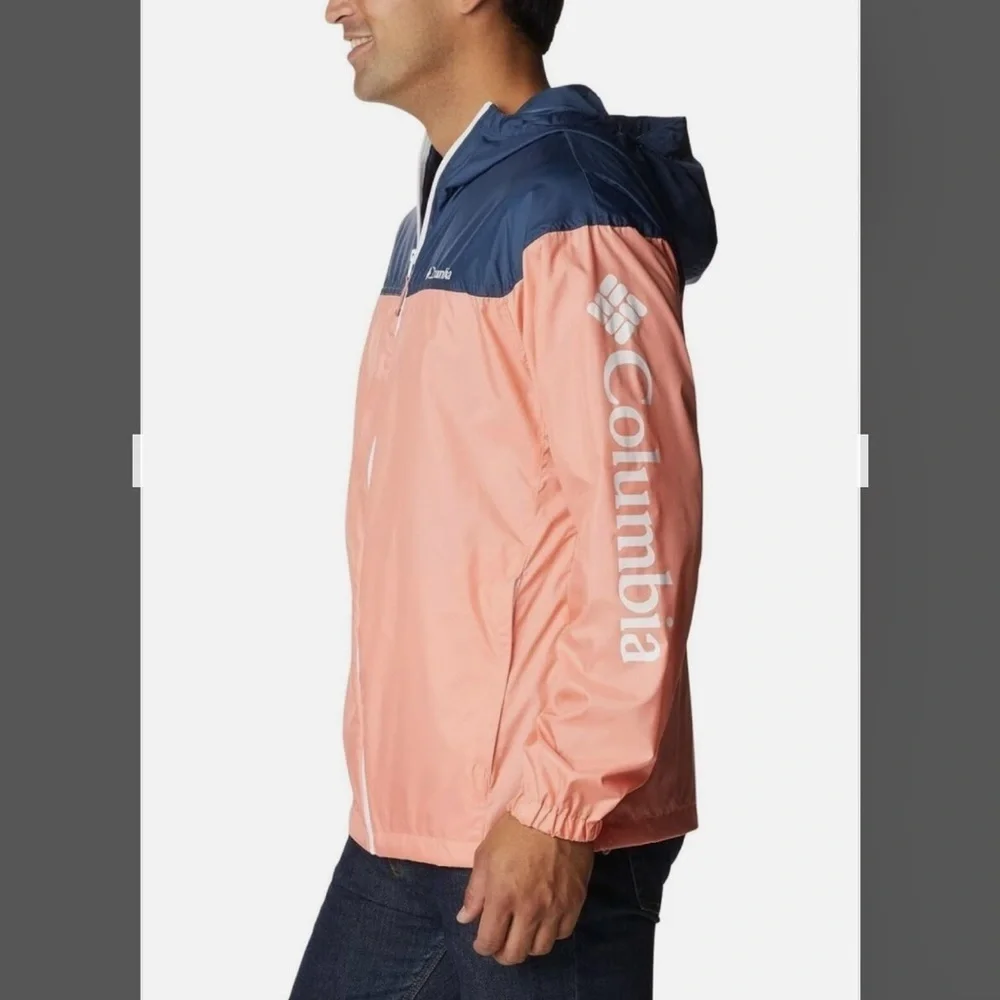 Columbia Men's Flash Challenger Novelty Windbreaker Jacket in Coral/Navy Size XL - Picture 4 of 9